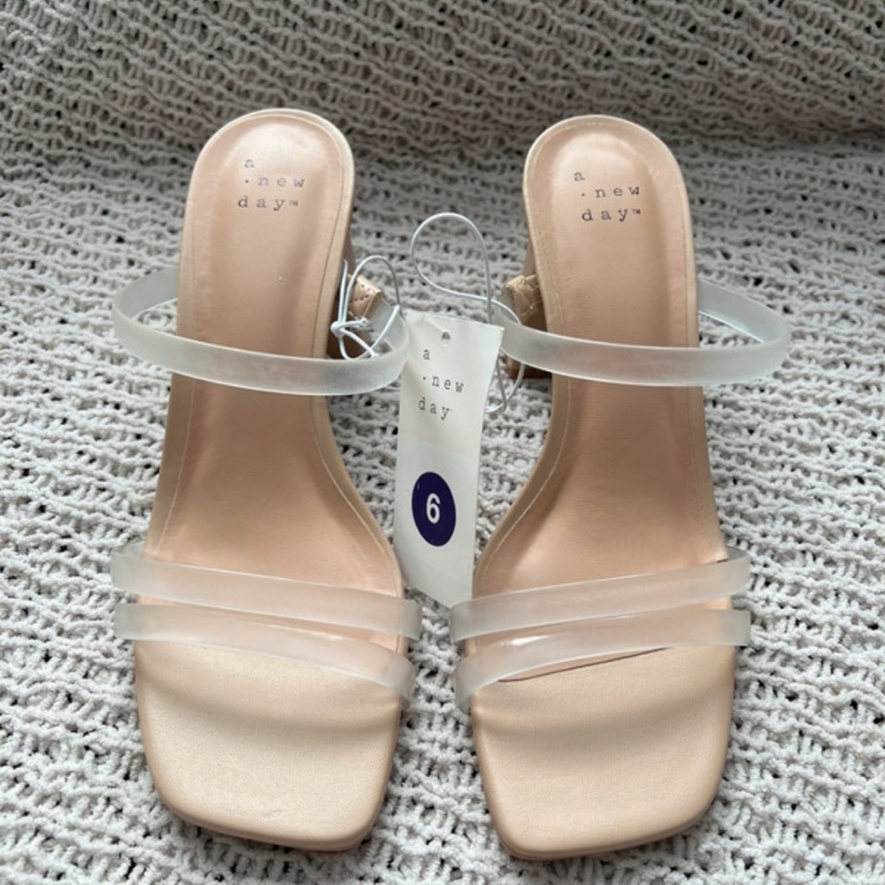 A New Day Beige Heels with Clear Straps